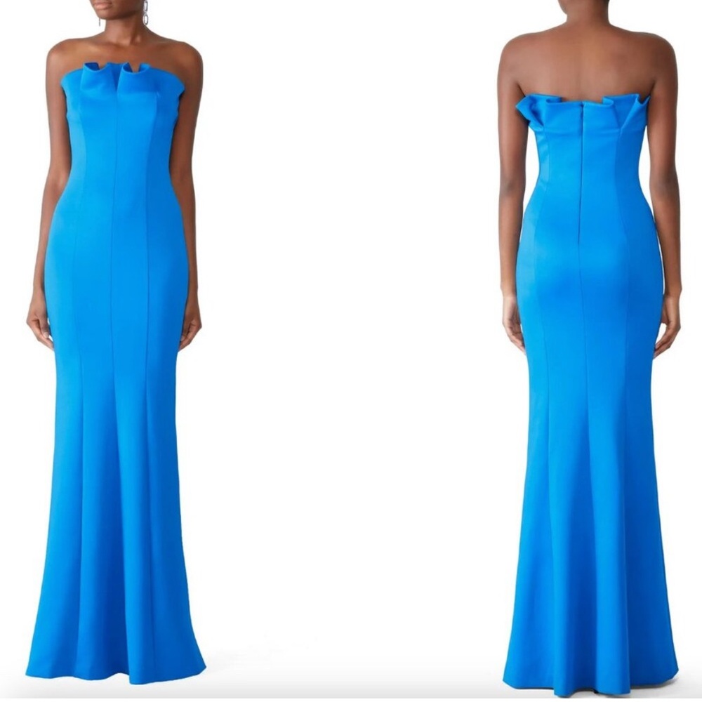 Elegant Blue Strapless Evening Gown